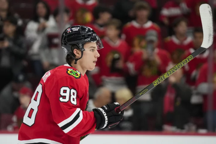 Connor Bedard skates in his first NHL exhibition game with the Chicago Blackhawks