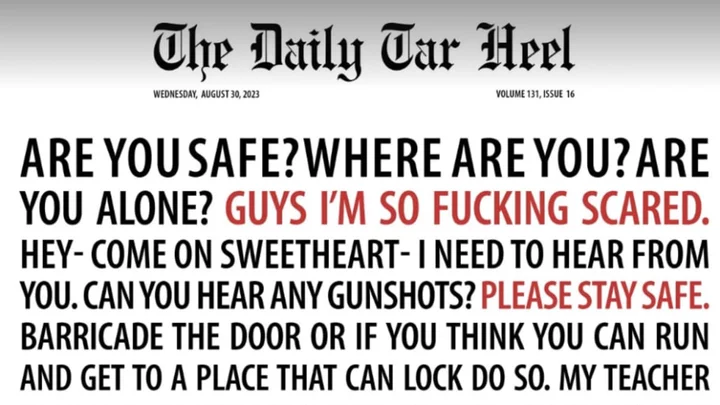 Powerful Daily Tar Heel Front Page Shows Texts Sent During Active Shooter Lockdown