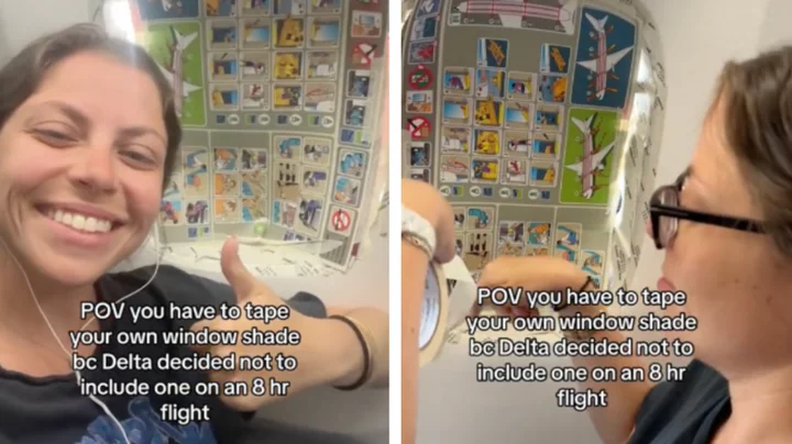 Passenger claims flight attendant told her to tape broken window