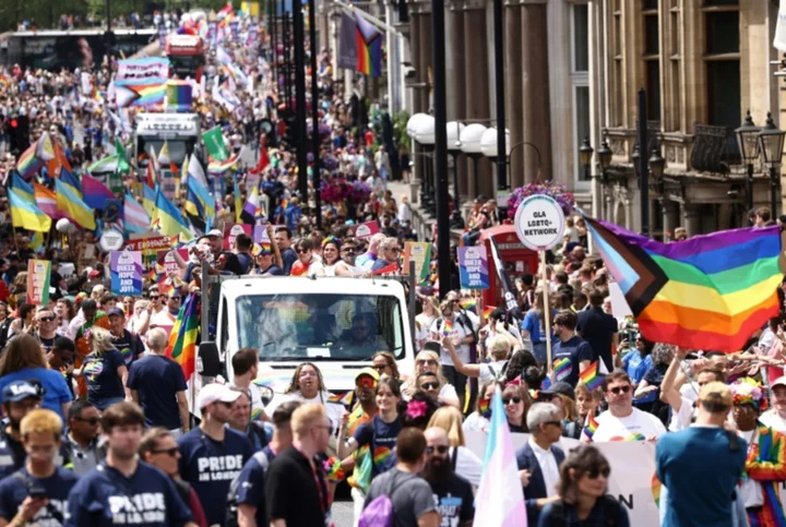 London Pride marchers defy climate protest