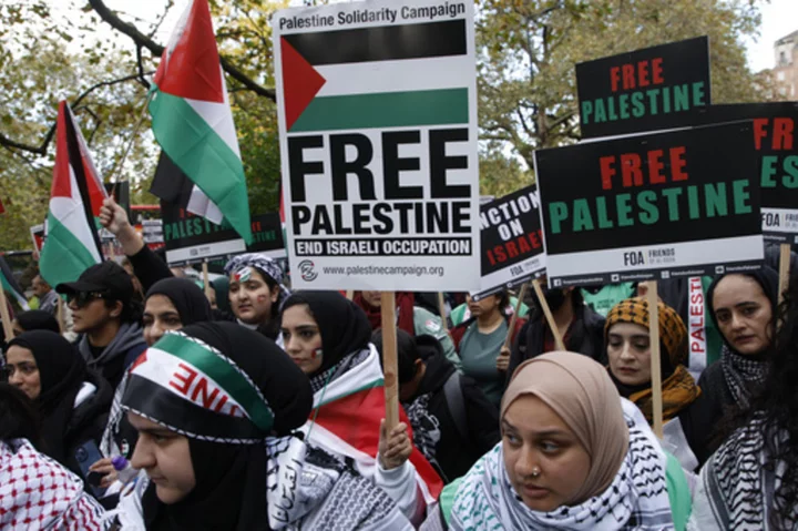 Thousands of pro-Palestinian demonstrators march in London as Israel-Hamas war roils the world