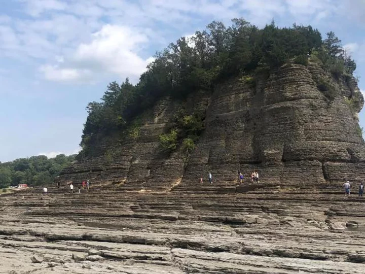 Tower Rock is normally only accessible by boat. Here's what it looks like now