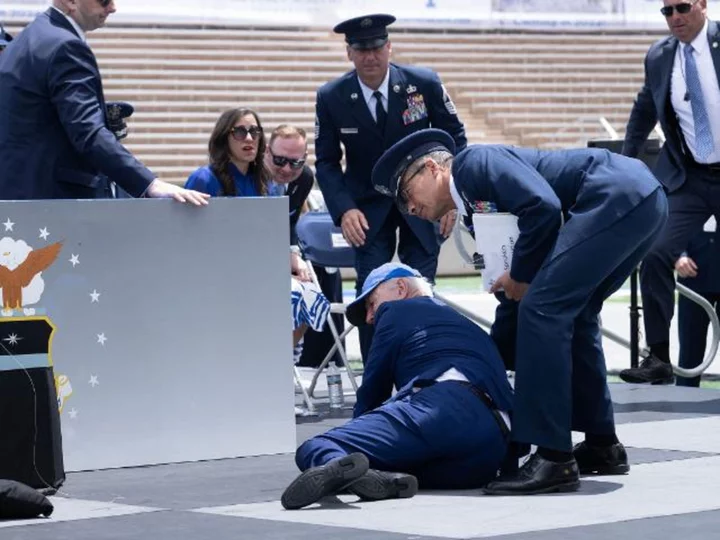 White House says Biden is fine after tripping on stage at Air Force Academy commencement