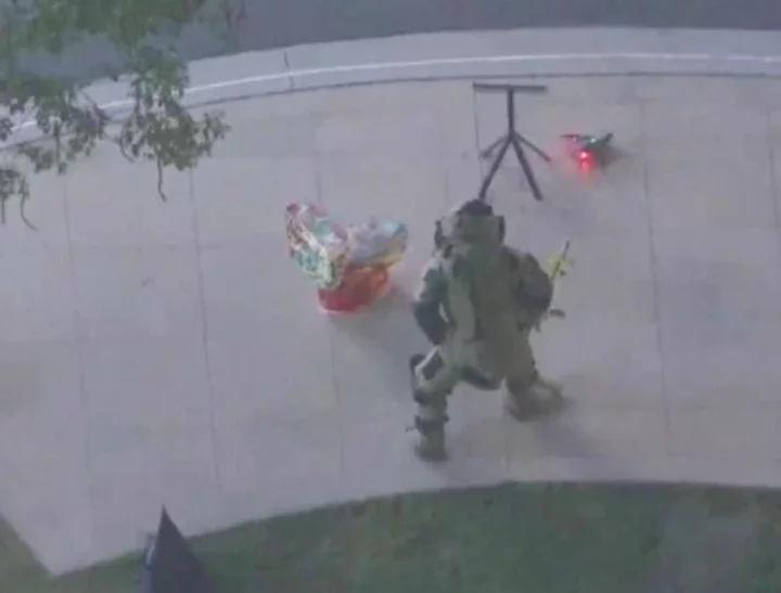 Bomb squad descends as California mall is evacuated over brightly painted ‘suspicious toilet’