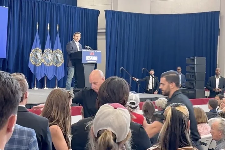 Woman interrupts DeSantis speech to claim her son’s murder was covered up in Florida