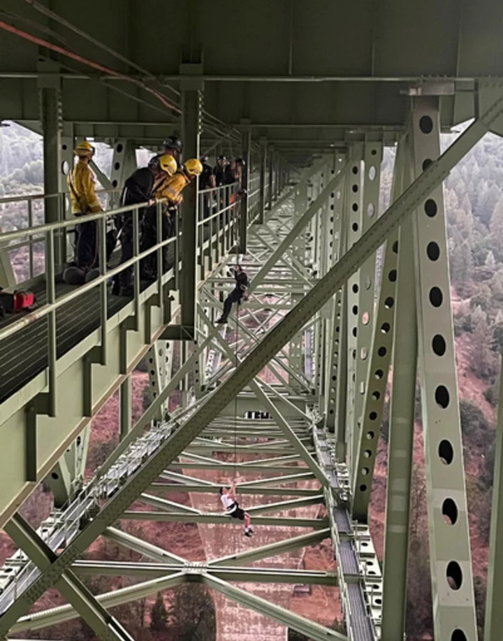 Teen rescued after stunt mishap leaves him dangling from California's tallest bridge