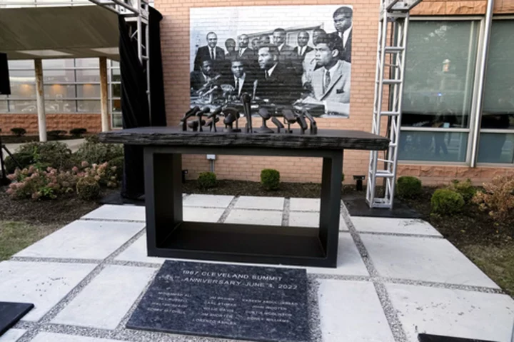 Sculpture commemorating historic 1967 Cleveland summit with Ali, Jim Brown, other athletes unveiled