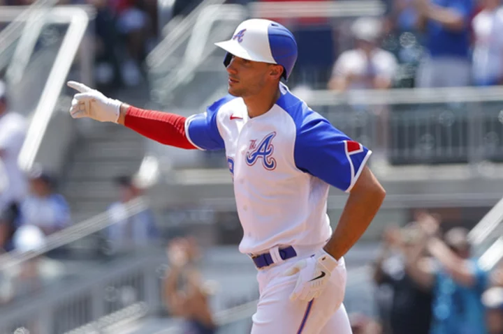 Olson drives in 5 with 2 HRs, including go-ahead shot, as Braves sweep Brewers 8-6