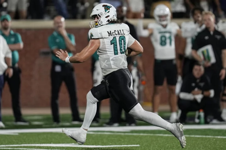 Coastal Carolina coach says QB McCall doubtful for next game with Marshall after hard hit