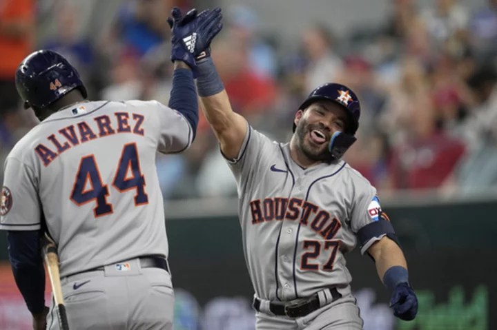 Dubón and Altuve go back-to-back twice, Astros hit 5 homers in 13-6 win over Rangers