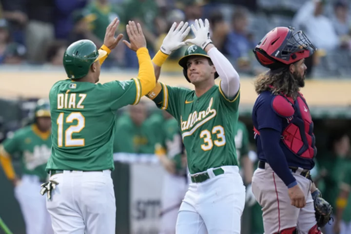 Noda and Bleday homer in 2nd, A's beat Red Sox 3-0 to end 8-game skid