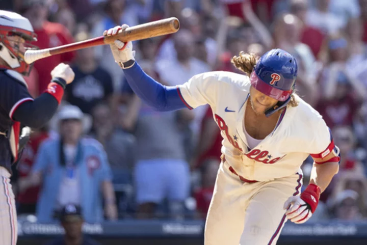 Gray strikes out 7, Luplow homers and the Twins beat the Phillies. Bohm is ejected for spiking bat