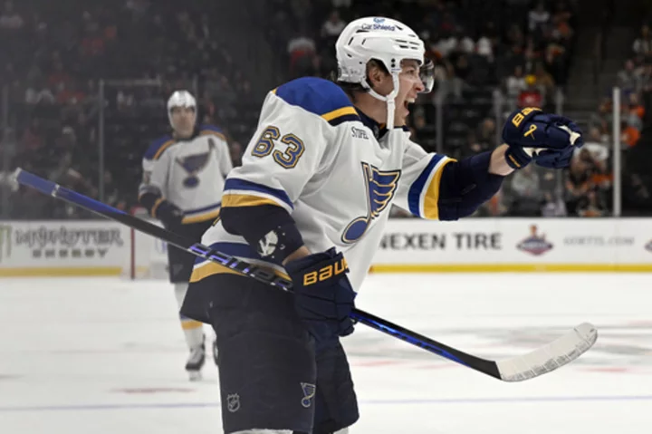 Jake Neighbours and Pavel Buchnevich score in 1st period, helping Blues past Ducks 3-1
