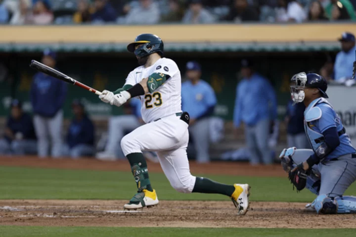 Langeliers' 3-run double sends MLB-worst A's past MLB-best Rays for season-high 6th straight win