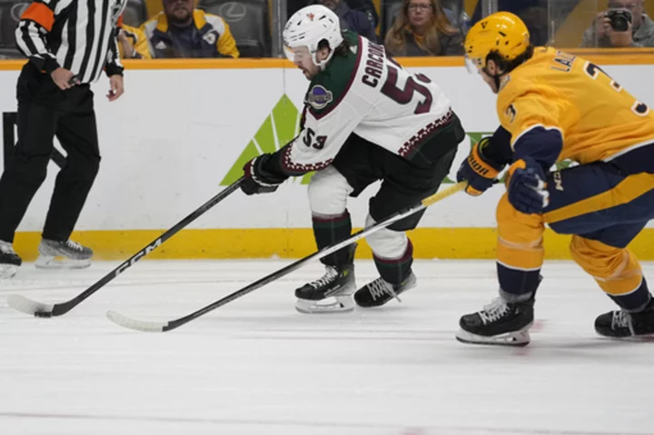 Carcone's two goals leads Coyotes over slumping Predators, 7-5