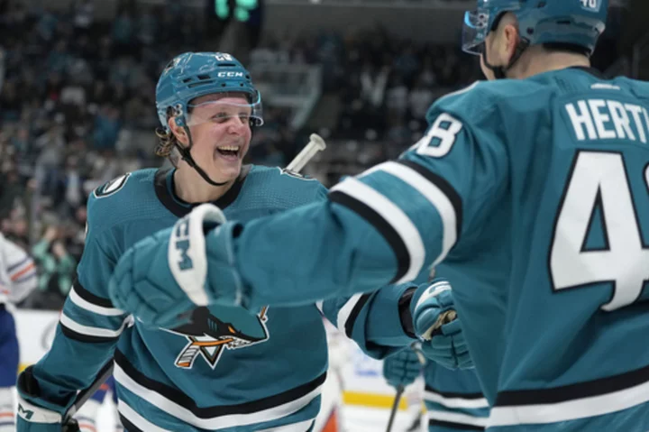 Sharks win their 2nd straight game, beating slumping Oilers 3-2