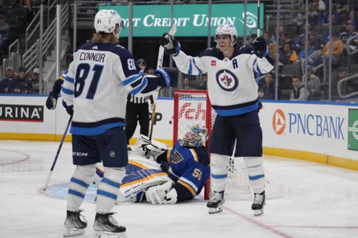 Kyle Connor scores twice to lead Jets past Blues 5-2