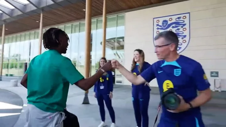 Eberechi Eze warmly greets England staff and asks their names as he arrives after call-up