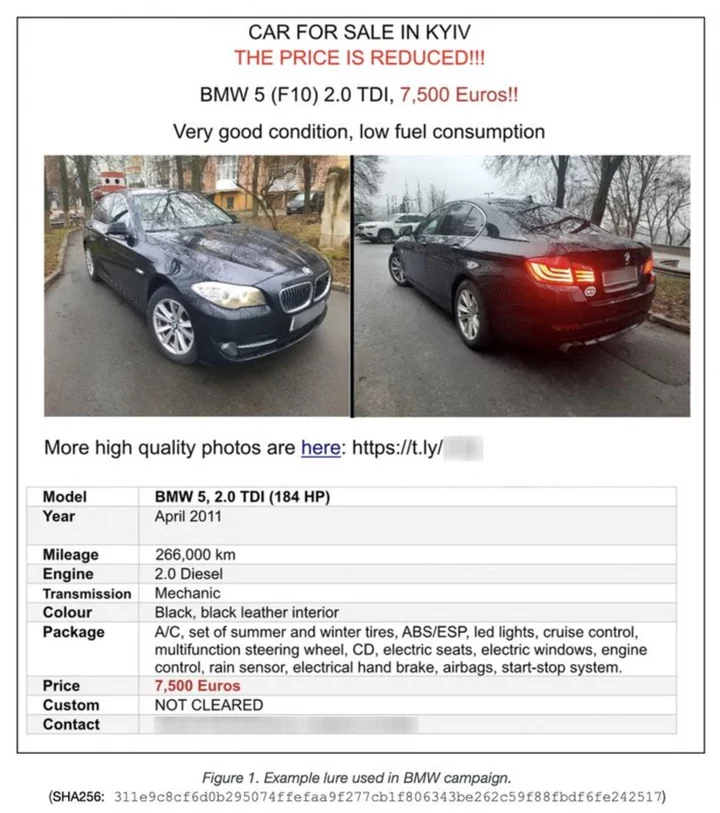 Russian hackers lured embassy workers in Ukraine with ad for a cheap BMW