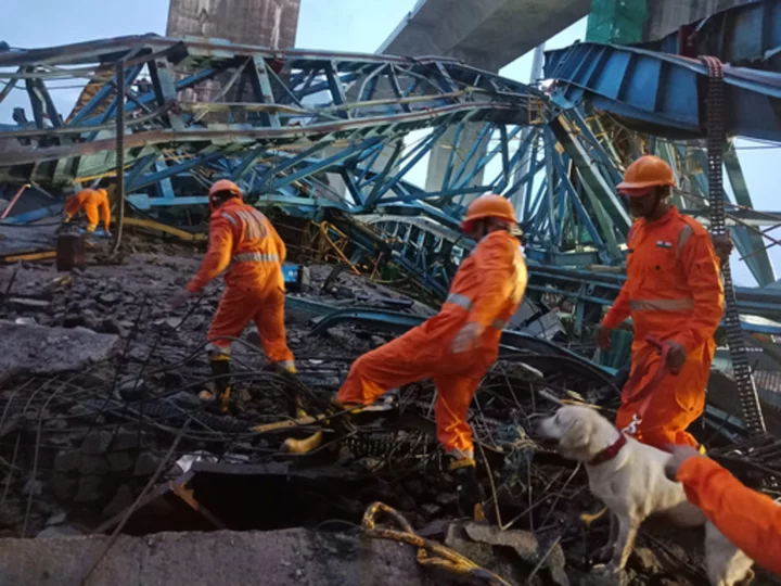 14 workers killed in the collapse of a crane being used to build a bridge in India