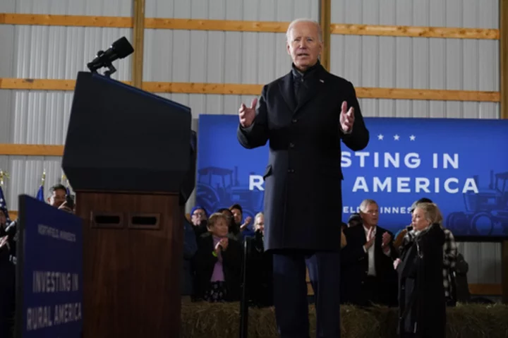 Biden touts investment in rural areas in Minnesota, the home state of his primary challenger