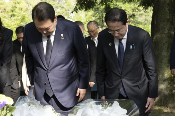 Japan, South Korea leaders pray at memorial for Korean atomic bomb victims in Hiroshima