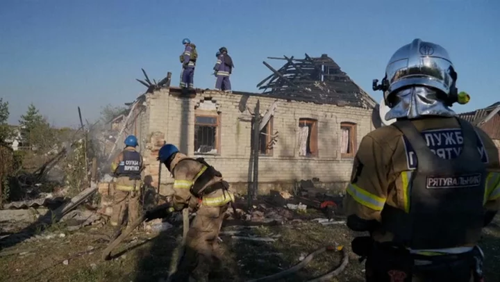 Houses left in ruins in Ukrainian city after Russian bombardment of residential area